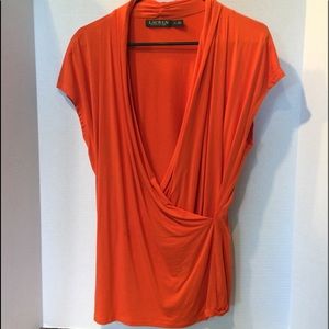 Lauren Orange cap sleeved wrap top